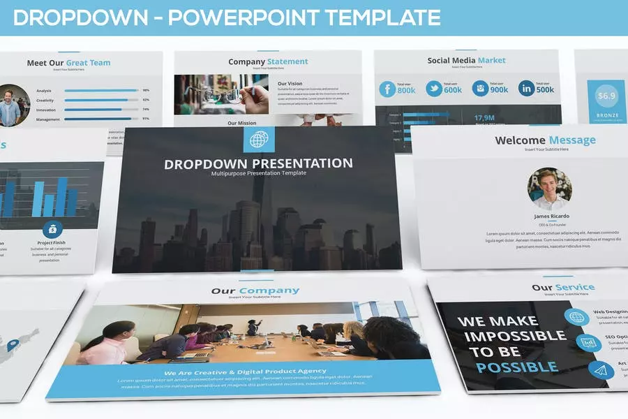 دانلود قالب پاورپوینت پرزنتیشن خدمات Dropdown Powerpoint Presentation Template